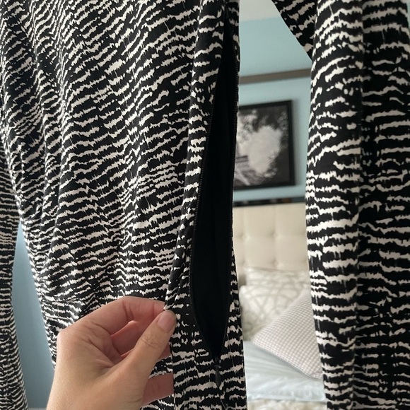 HUGO BOSS Ejay Print Black Fantasy Printed DayDress Boatneck Ruched Bodice Small - Picture 6 of 8